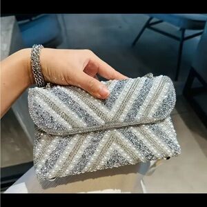 Silver and White Beaded Clutch